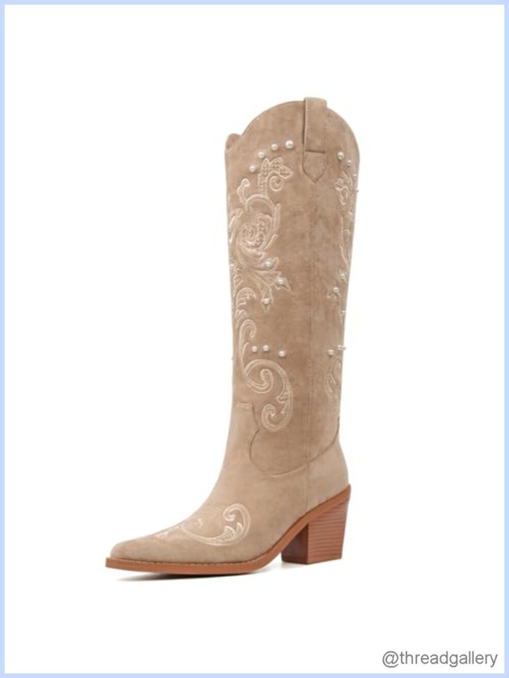 Western Cowboy Knee High Boots Pointed Toe Chunky Heel Pull On Faux Leather